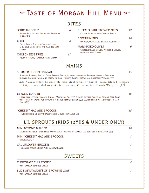 Craft Roots Taste of Morgan Hill Menu Page 1 of 2