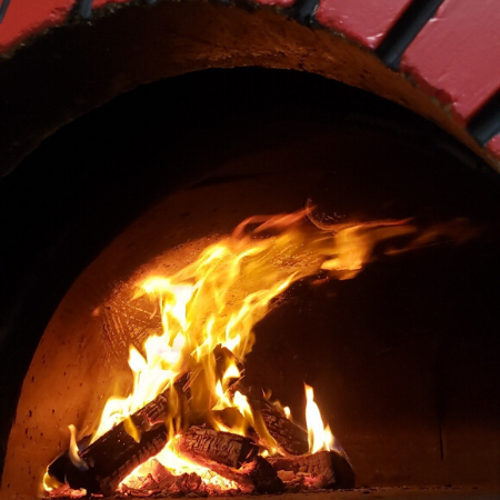 Fire in the Craft Roots Vegan Pizza Oven